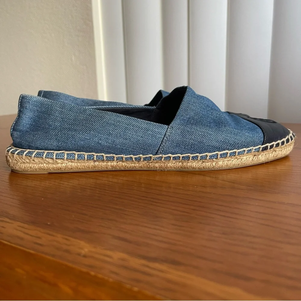 Tory Burch Color Block Espadrille Flats Denim Chambray/Navy Size 9 - Picture 4 of 16